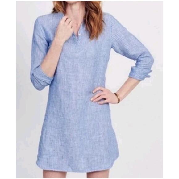 Untuckit Blue and White Linen Constantia Shirt Dress - 10 - Picture 1 of 4